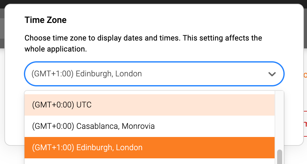 Time zone change example